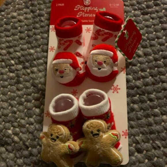 Stepping Stones Santa and Gingerbread rattle booties - Picture 1 of 7
